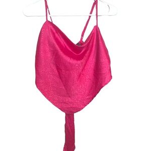 Fun & flirt satin pink animal print scarf top size L